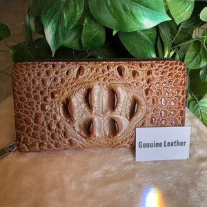 Brown Croc Embossed Genuine Leather Wallet